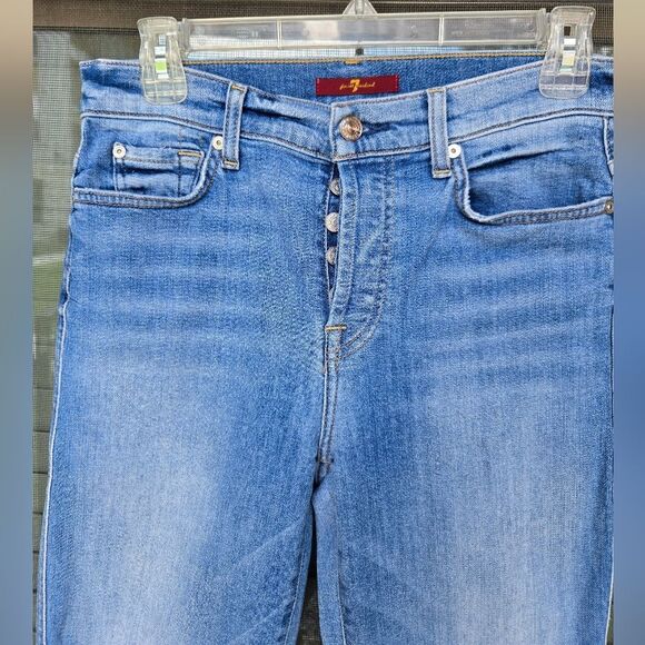 7 for All Mankind Button Up Fly Cropped Jeans Highrise Size 28 - Picture 9 of 12